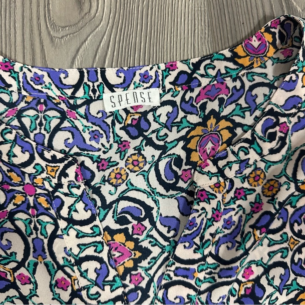 Spense Sleeveless Filigree Print Long Button Up Tunic Top - Picture 3 of 6